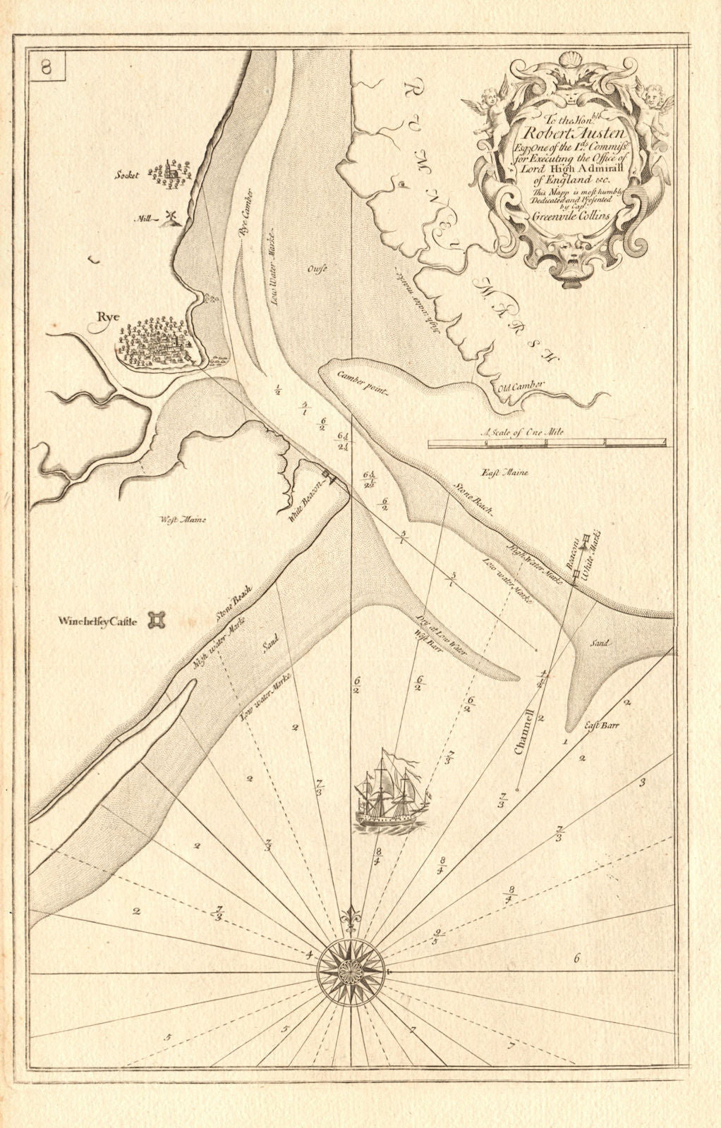 Rother Estuary, Rye & Winchelsea. Sea chart by Capt. Greenvile COLLINS c1774 map